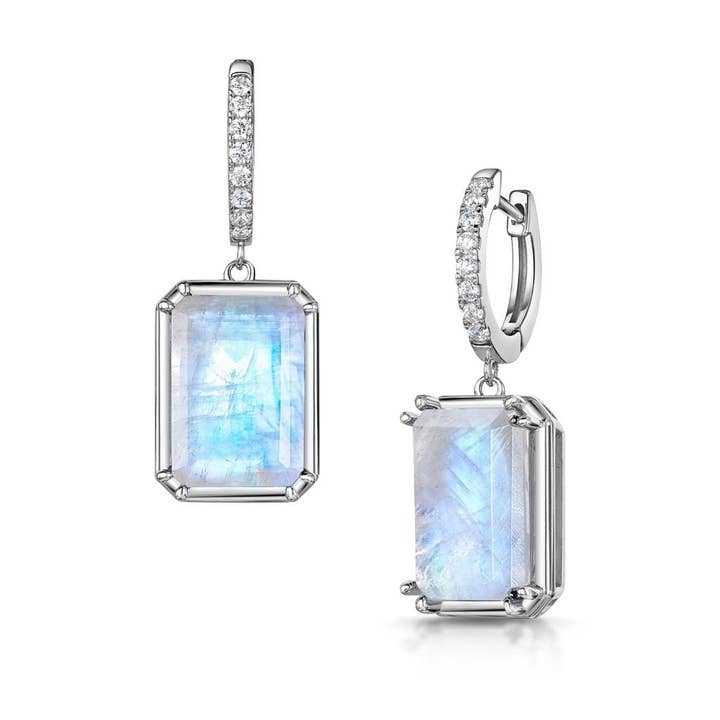 Dangle Dazzling Rainbow Moonstone Earrings for wholesale by Fervor Montréal