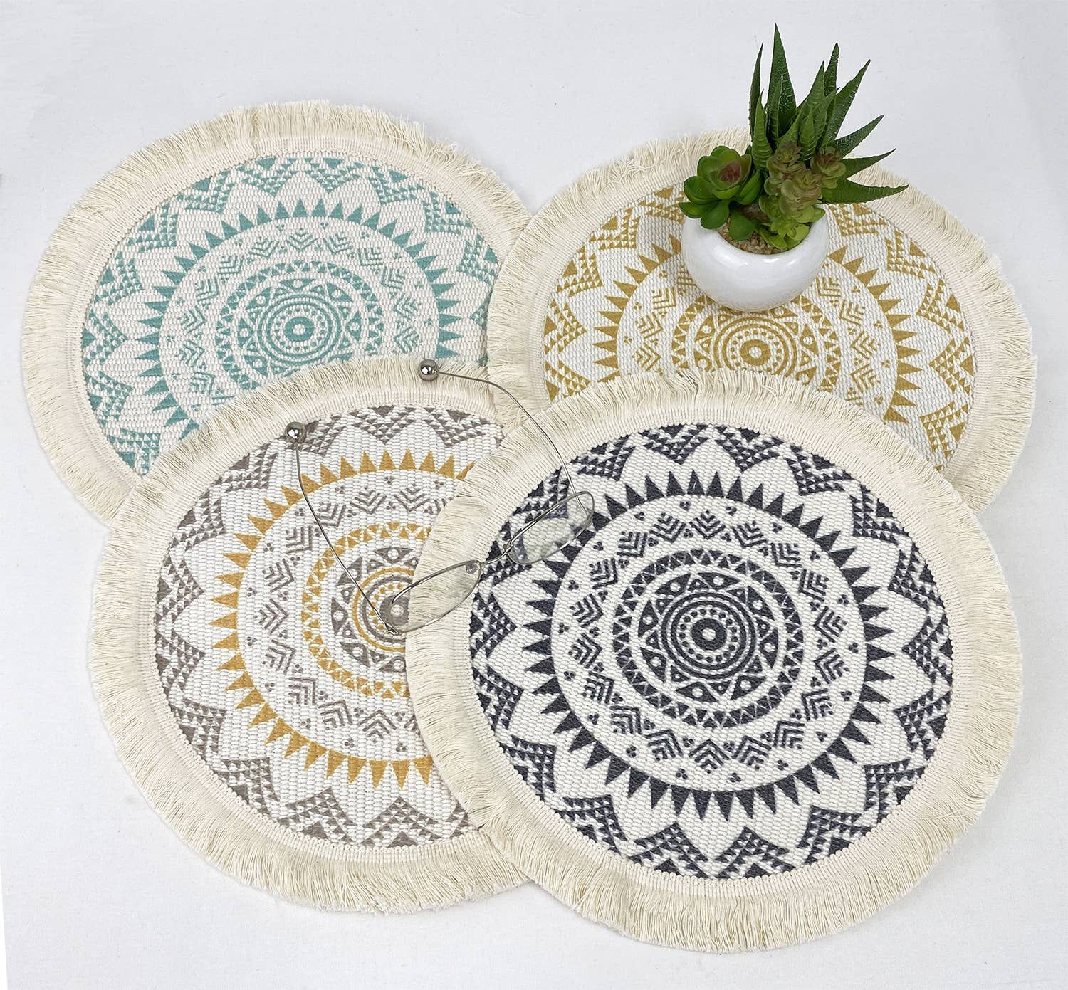 Fennco Styles - Wholesale Placemat - Boho Mandala Fringed 13" Round Cotton Placemat3