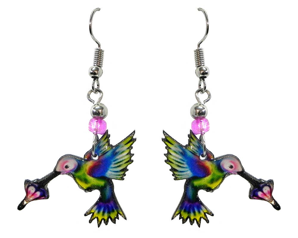 Pichincha - Vente Boucles d'oreilles pendantes - Boucles d'oreilles pendantes en acrylique avec colibri et animal de jardin1