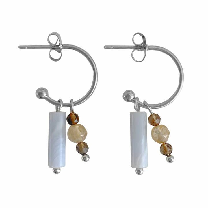 Aquamarine, Smoky Quartz and Citrine Earrings - Silver for wholesale by Saint Clairmont