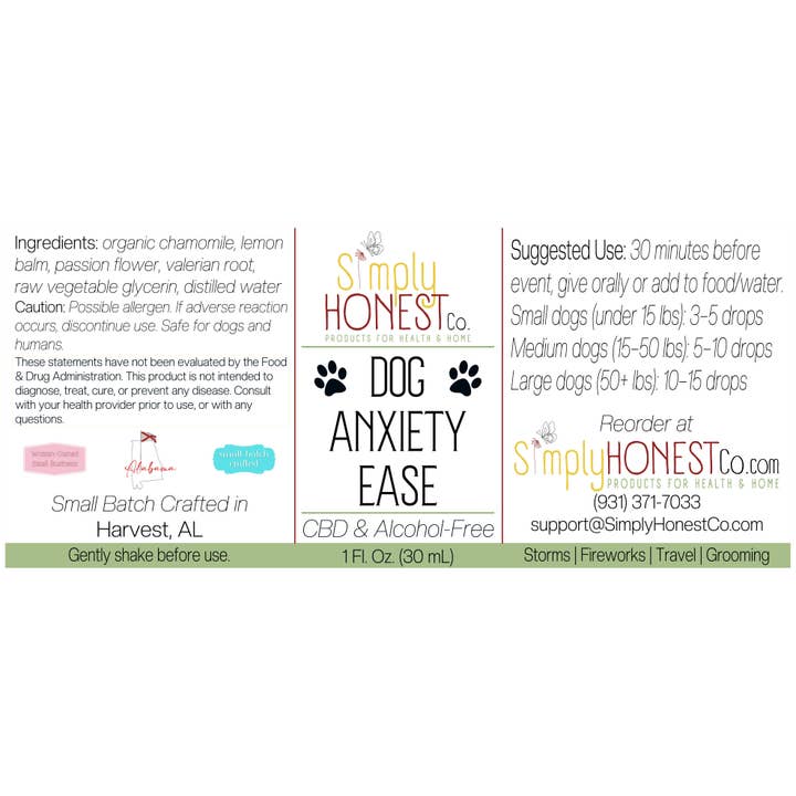 Dog Anxiety Ease Drops for Fireworks, Storms, Grooming, Travel for wholesale by Simply Honest Co.