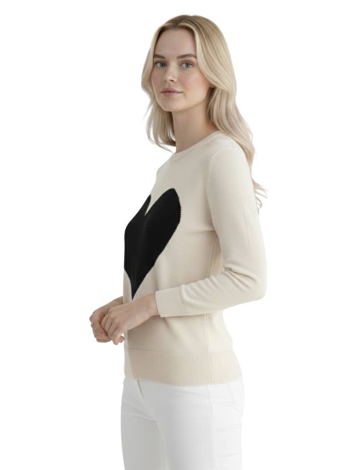 Mak - Vente Pull en maille – femme - Pull à col rond en chenille à manches 3/4 en forme de cœur MK35959