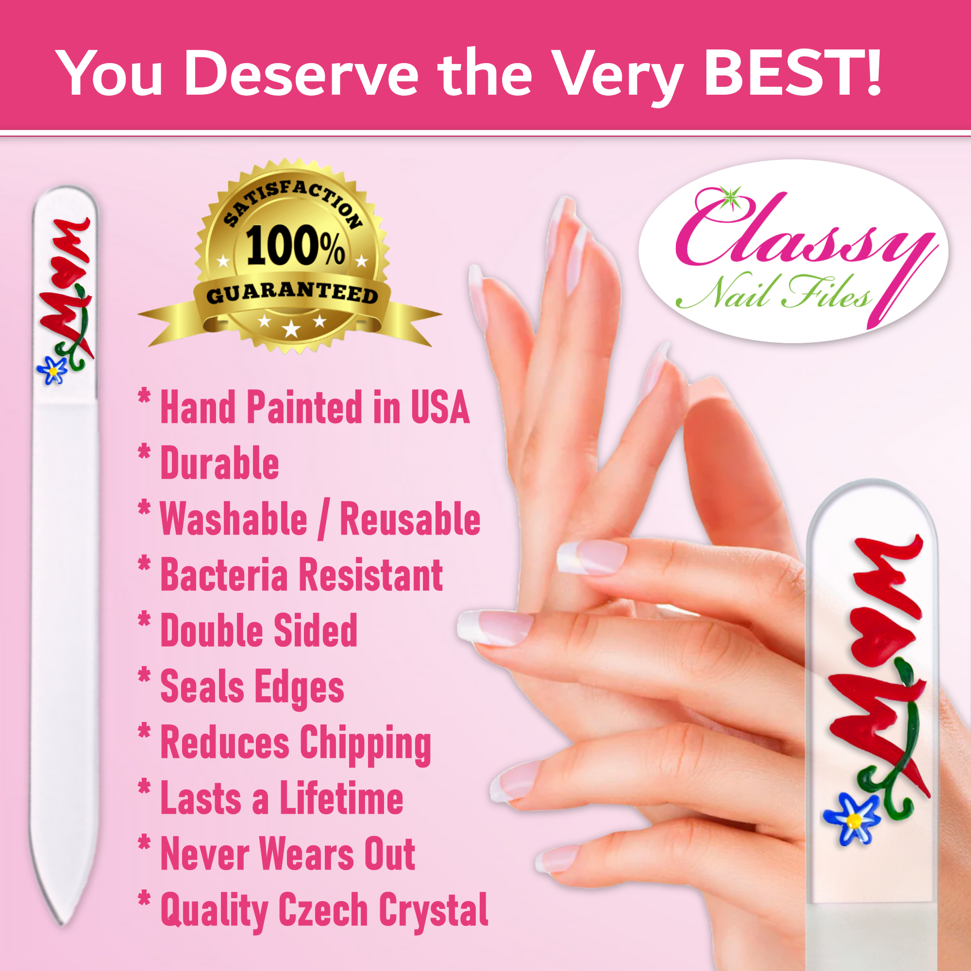 Classy Nail Files – wholesale Nagelfil – Mamma Blommor Mors dag Present Handmålad Kristallnagelfil2