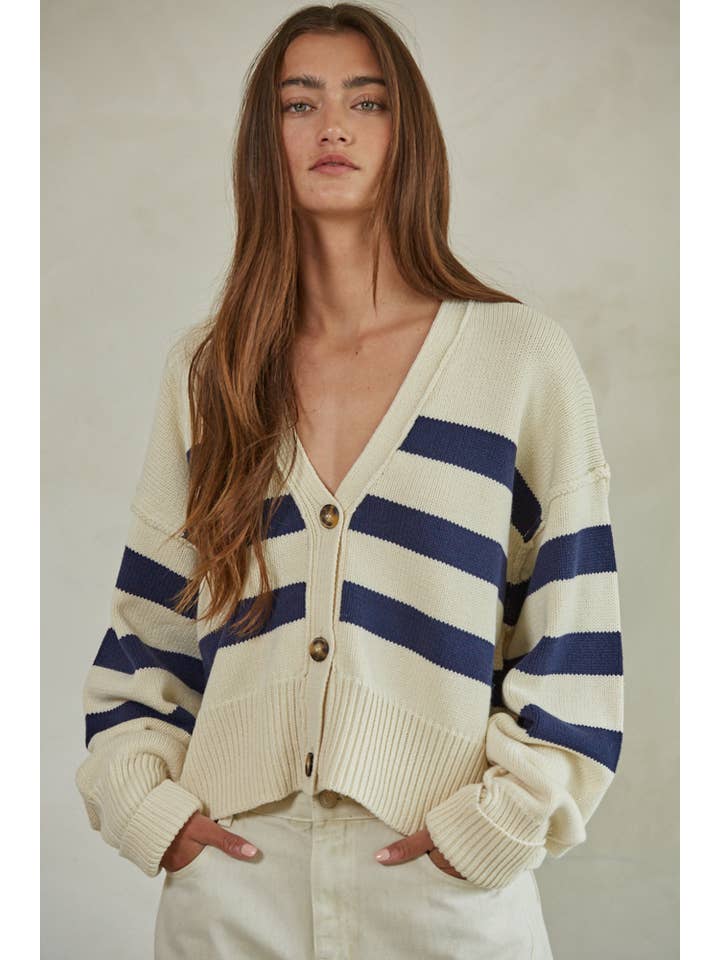By Together - Wholesale Cardigan - Women's - W1537 | Knit Sweater Striped Button Down Cardigan