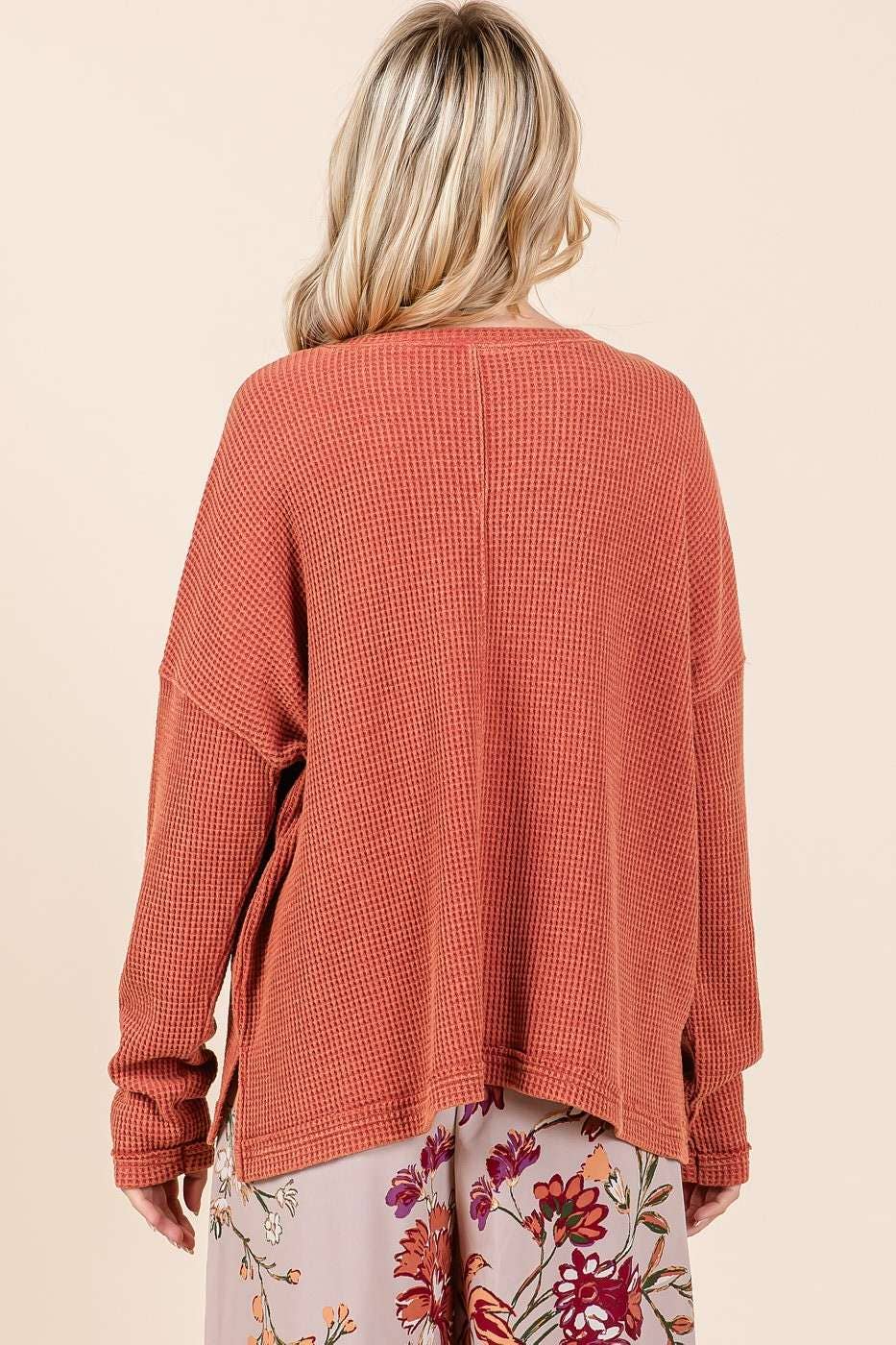 mittoshop - Venta al por mayor Jersey corto de punto - Mujer - TOP TIPO GOFRE DE MANGA LARGA CON BOLSILLO RECORTADO EN LAVADO MINERAL3