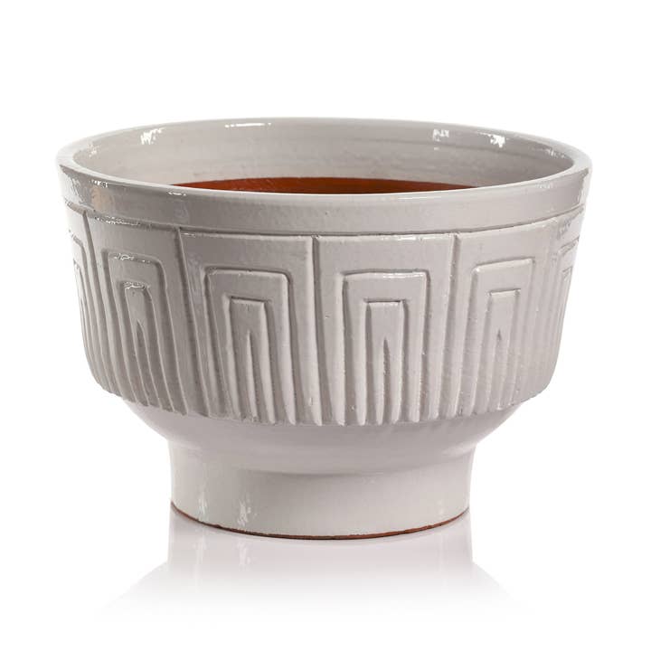 Fioriera/ciotola in ceramica incisa Luna - Bianco per la vendita all'ingrosso da parte di Zodax