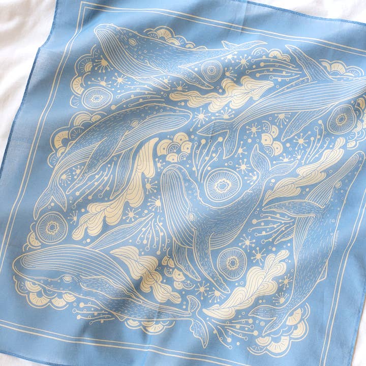 Whale, and the Ocean Bandana Scarf (Light Blue) for wholesale by sol&mar art co.