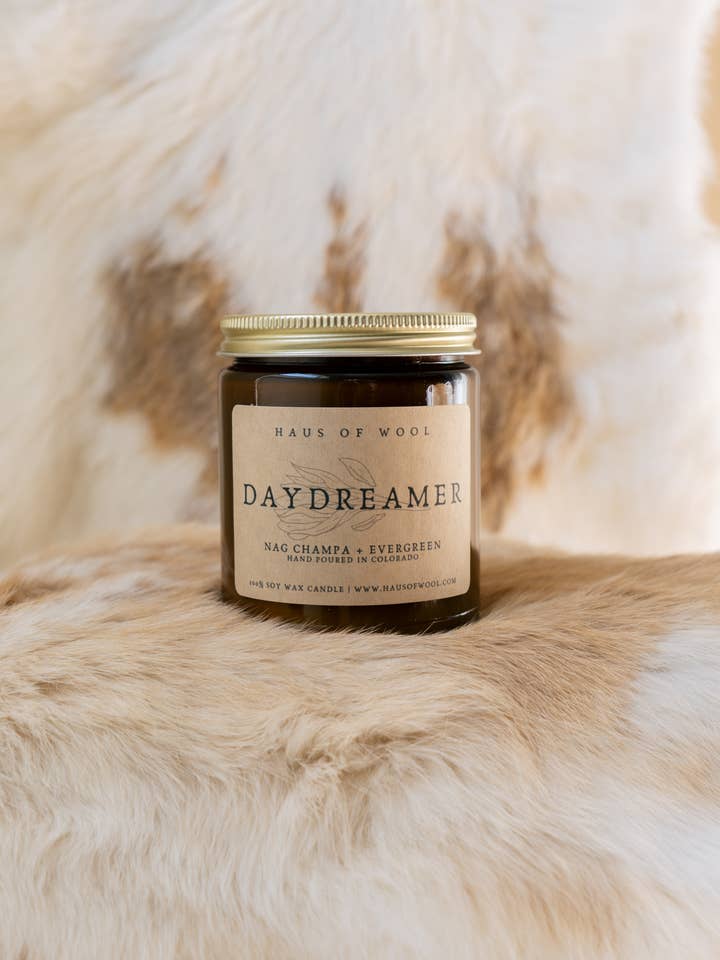 Nag Champa + Evergreen Soy Wax Wooden Wick Candle for wholesale by Haus of Wool