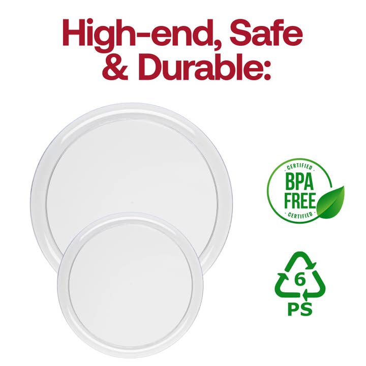 Smarty had a Party - Wholesale Disposable Plate - 10" Clear Flat Round Plastic Dinner Plates - 10 pcs4