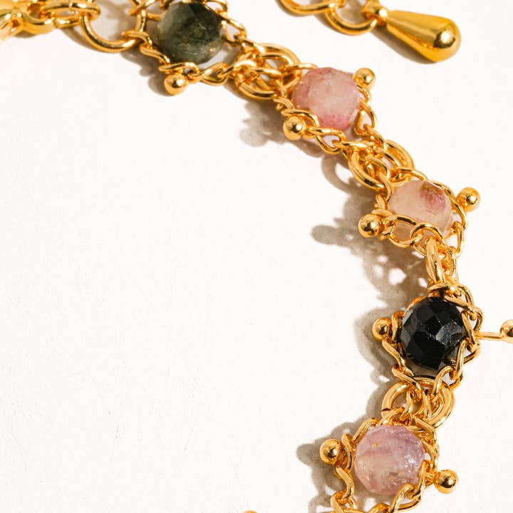 Multi Colored Skylar 18K Gold Multi-Stone Chained Bracelet, Necklace for wholesale on Faire5