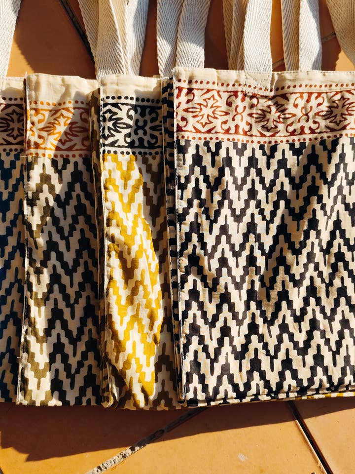 BLOCK PRINT COTTON BAGS PACK VALLDEMOSA COLLECTION for wholesale by Maya Mallorca
