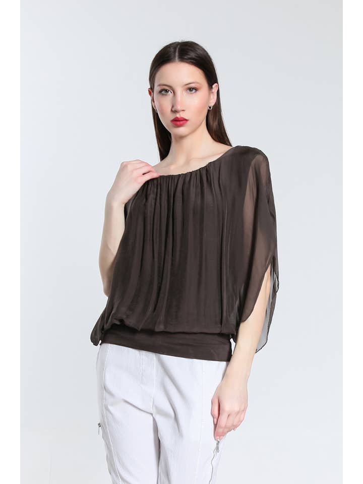 TINA Stephens Italy/Tees By Tina – Engroshandel Bluse - Dame – Aurora Flutter Fly Sleeve Silke Top m/Band Bund (BSS202)21