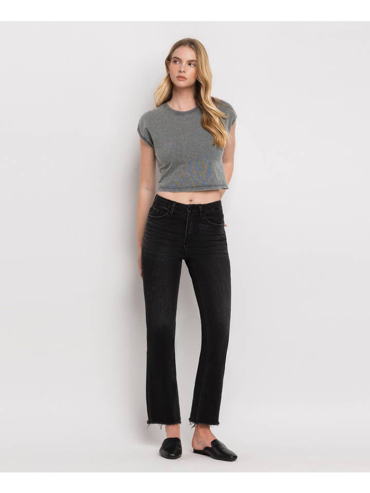 THE FAVORITE WINE HIGH RISE SEAMLESS WAISTBAND KICK FLARE JEANS V2520 for wholesale on Faire