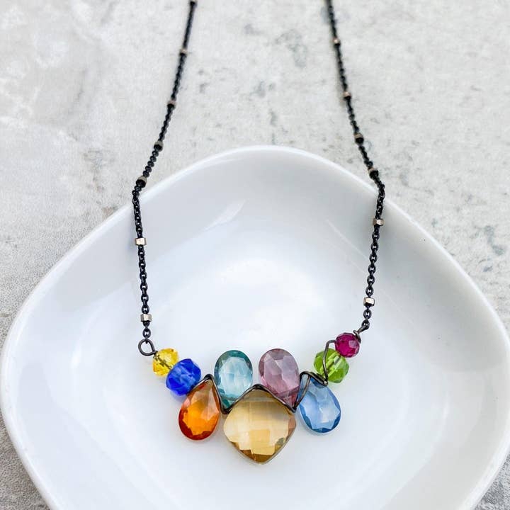 Mini Katie PopArt Oxidized Silver Colorful Gem Necklace for wholesale by Anna Balkan