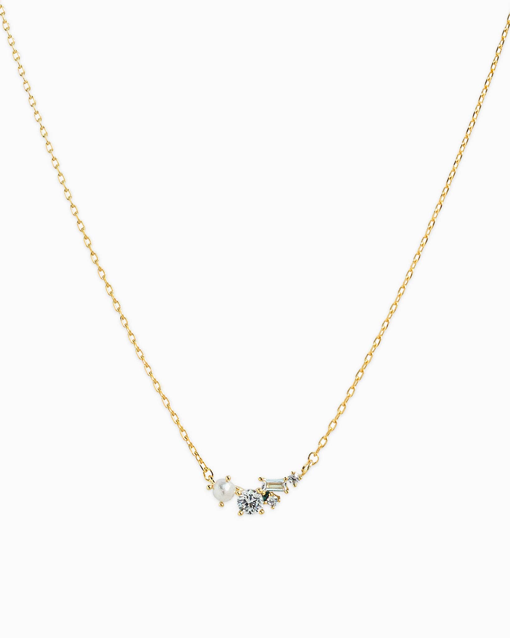 Sessori - Wholesale Pendant/Charm Necklace - Pearl CZ Baguette Pendant Necklace0