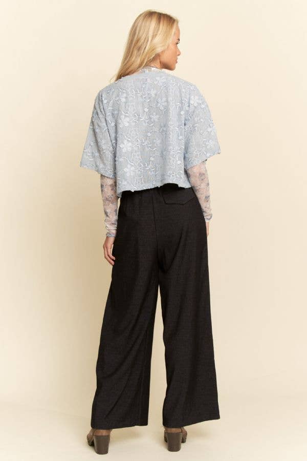 Blue FLORAL RUFFLE SHORT SLEEVE BABYDOLL MESH TOP for wholesale on Faire6