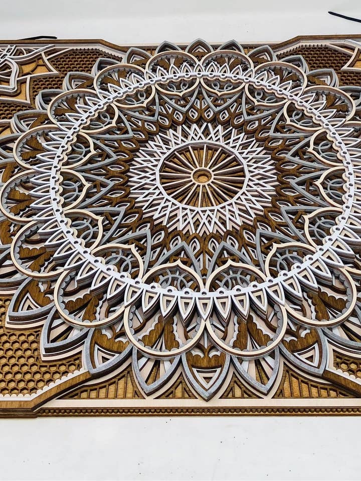 Wall Decoration Traditional Rectangle Mandala 3D Art Multila for wholesale by Spencer's Custom Wood
