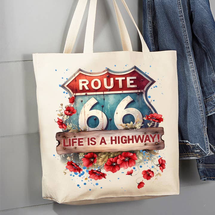 Bolso de lona Ruta 66 La vida es una autopista para venta al por mayor de Avery Lane Gifts
