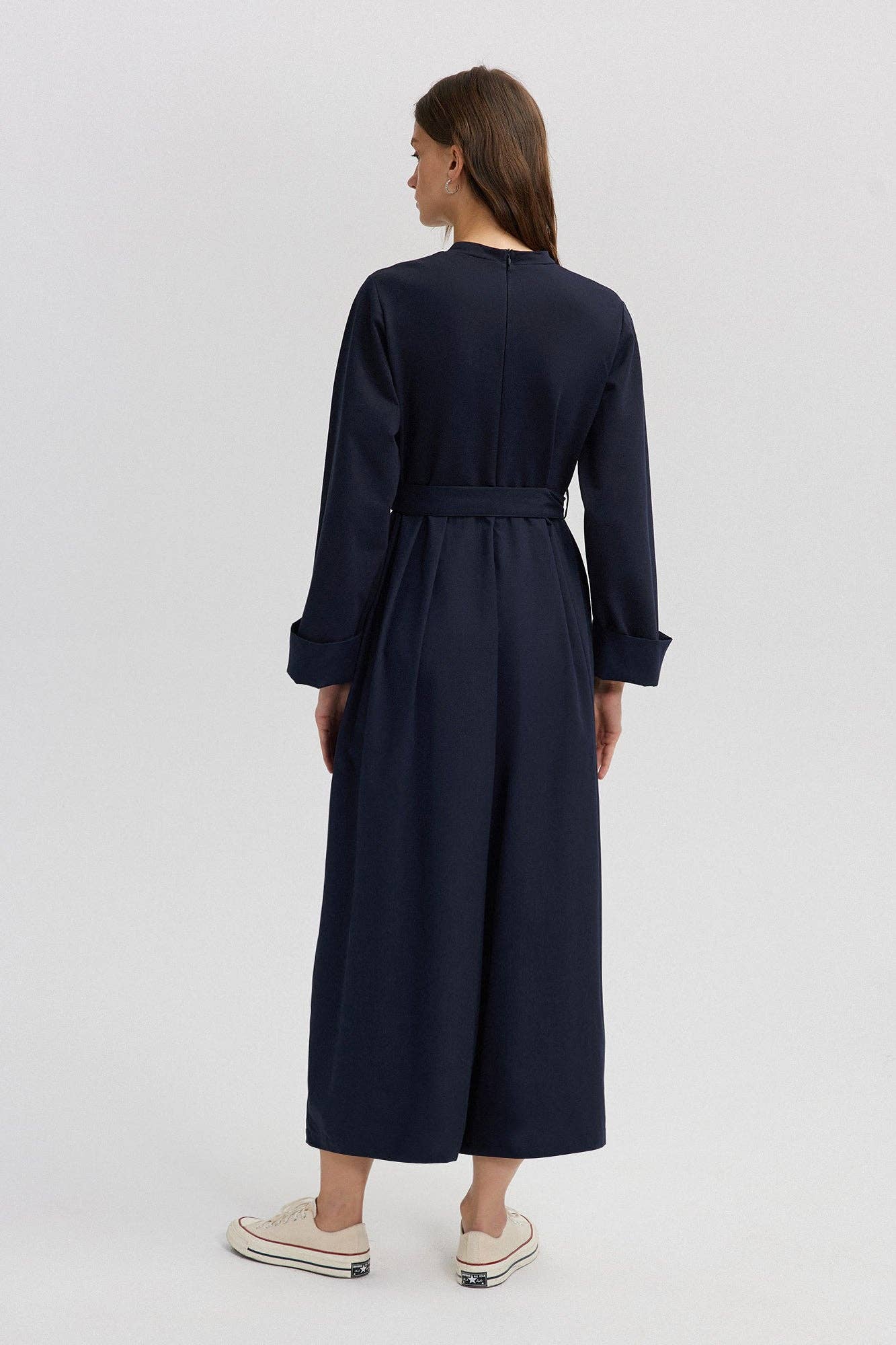 Marinblå Bältad Jumpsuit med Vida Ben – Bomullsblandning Långärmad för wholesale på Faire4