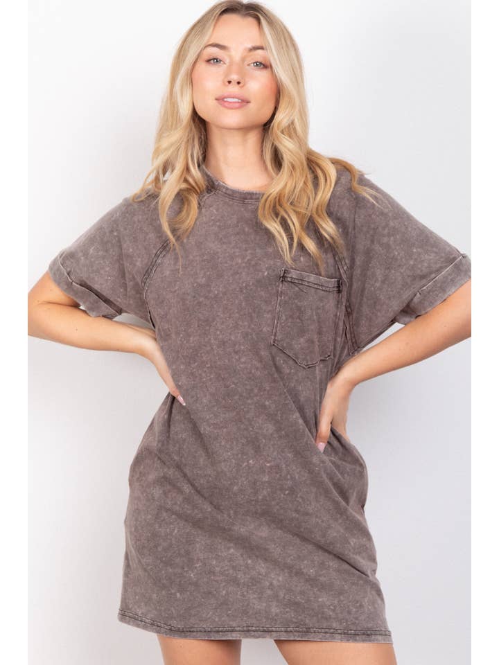 VERY J - Wholesale Dress - Women's - ND31162X-PLUS SIZE Round Neck Oversized Washed Knit Dress