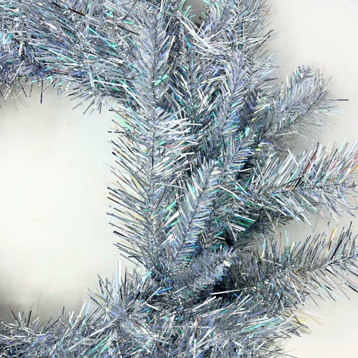 David Christopher's Collection - Wholesale Wreath - 24” Silver Tinsel Wreath with 140 Tips