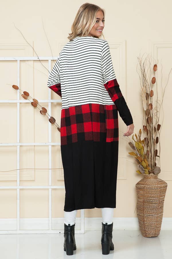 ECOSSAIS ROUGE CARDIGAN OUVERT MAXI RAYURES ET CARREAUX en vente sur Faire7