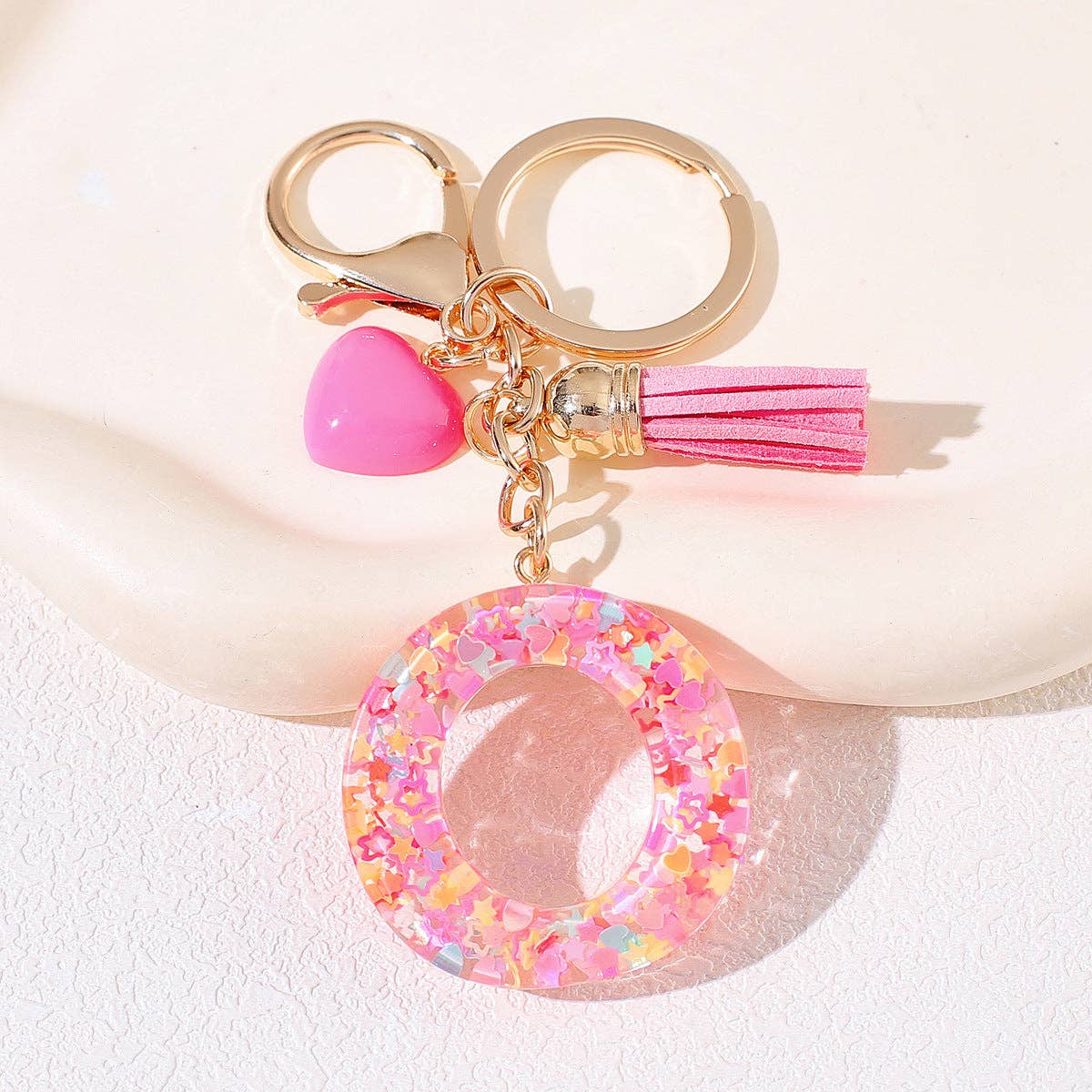 Mio Queena - Wholesale Keychain - Women's - Pink Sequin Star Resin Initials Charm Keychain Bag Ornaments12