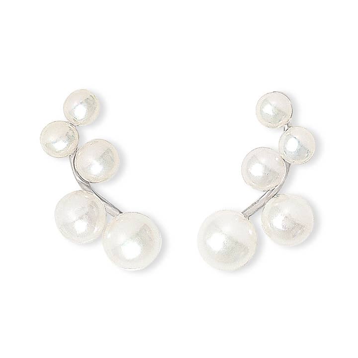 Conjunto de pendientes trepadores con perlas de agua dulce cultivadas en plata para venta al por mayor de Pearls of the Orient