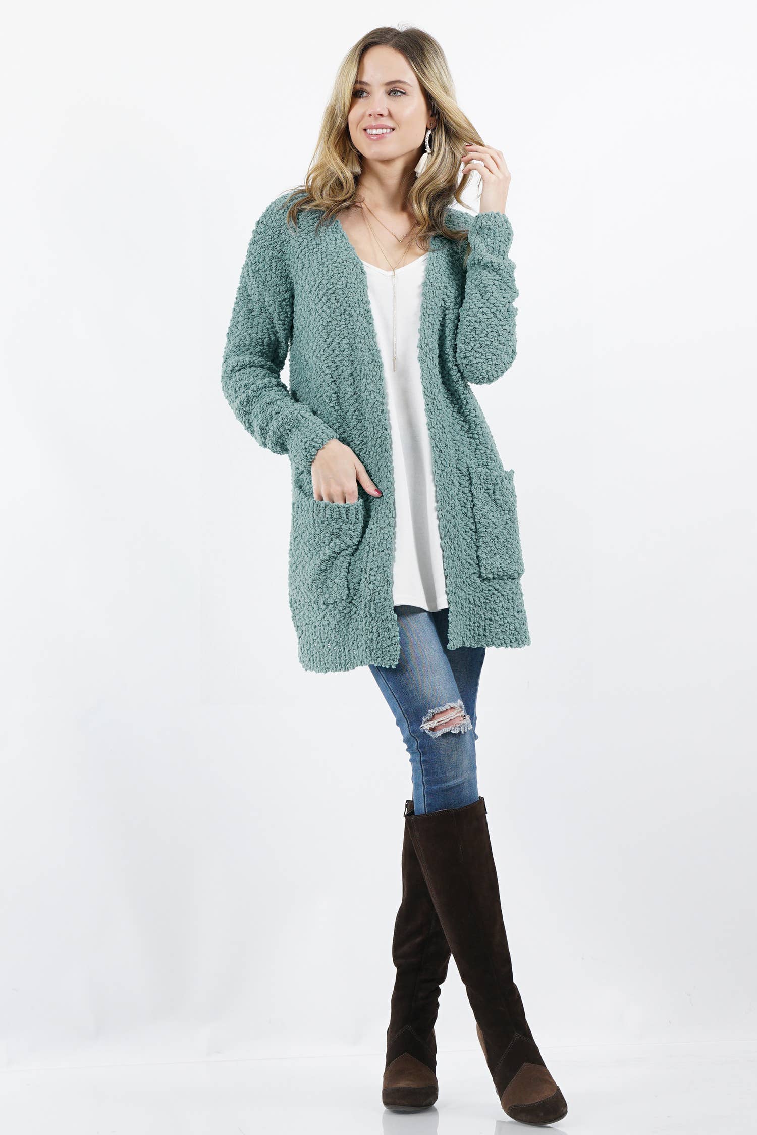 42POPS - Wholesale Cardigan - Women's - Popcorn Sweater Cardigan w/ Pockets46