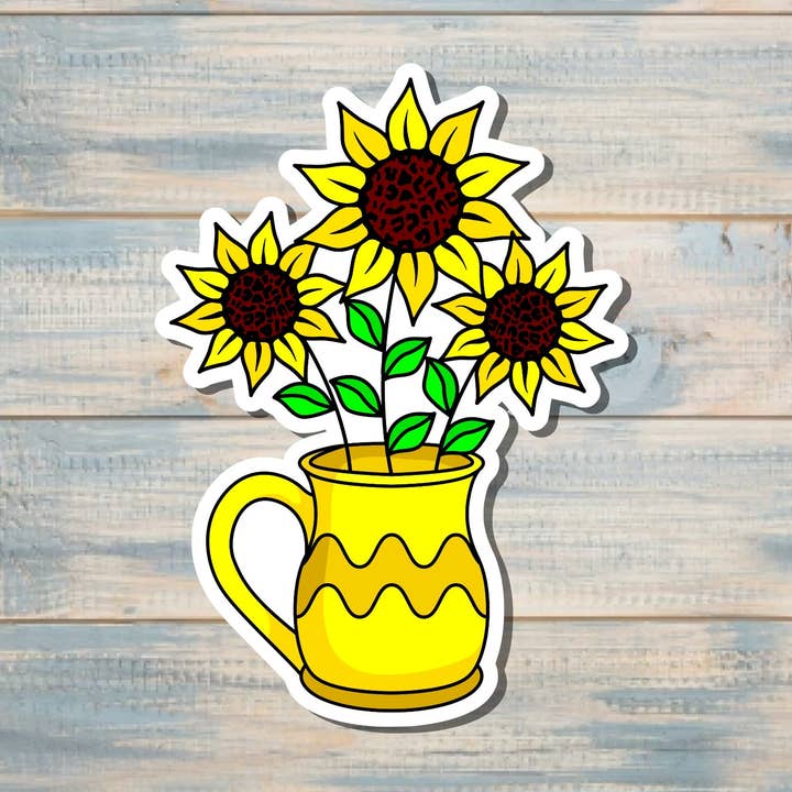 Sunflowers in a Vase, Die Cut Vinyl Sticker, , Boho Fun, Water Resistant |Sticker or Magnet for wholesale by Handmade by Marlayna