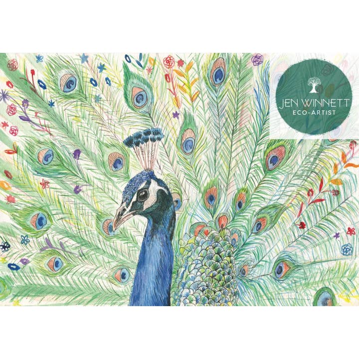 Stampa artistica ad acquerello autografata da Picasso il pavone per la vendita all'ingrosso da parte di Jen Winnett Eco Artist