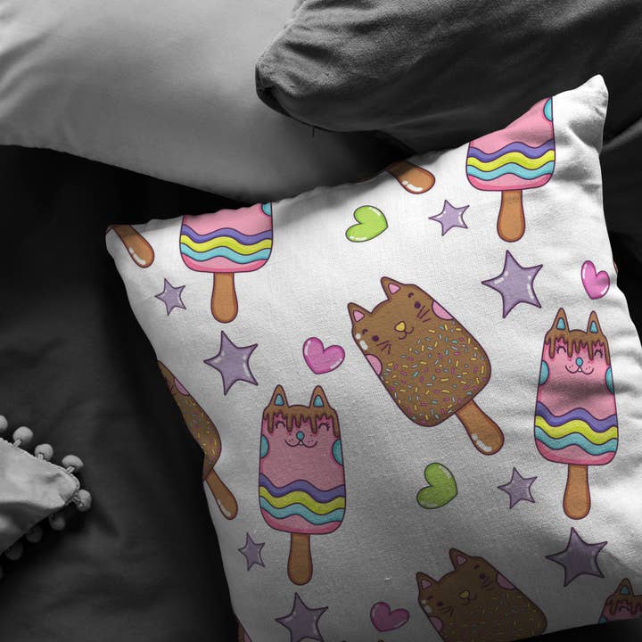 Cute Cat Dessert Stuffed Pillow, Zip Cover with Insert, or Zip Cover for wholesale by Caliberry Home Goods