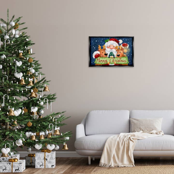 Stupell Industries - Wholesale Christmas Wall Art - Santa with Lantern Christmas Floater Framed Art Holiday1