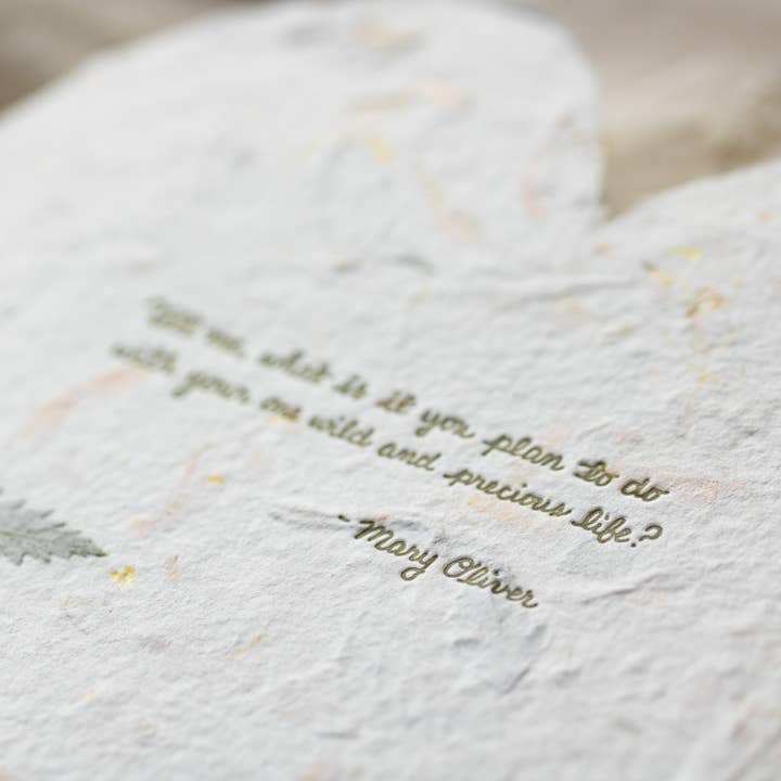Oblation Papers & Press - Wholesale Love Card - Mary Oliver Floral Poem Handmade Paper Letterpress Heart2