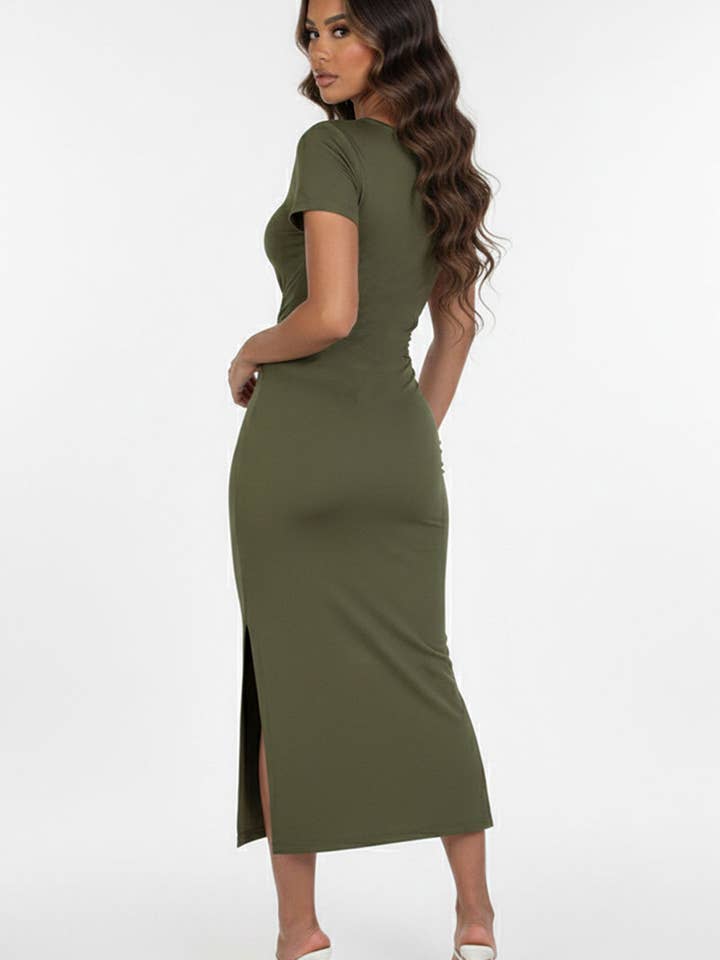 CAPELLA APPAREL - Wholesale Dress - Women's - Tie Front Short Sleeve Side Slit Dress5