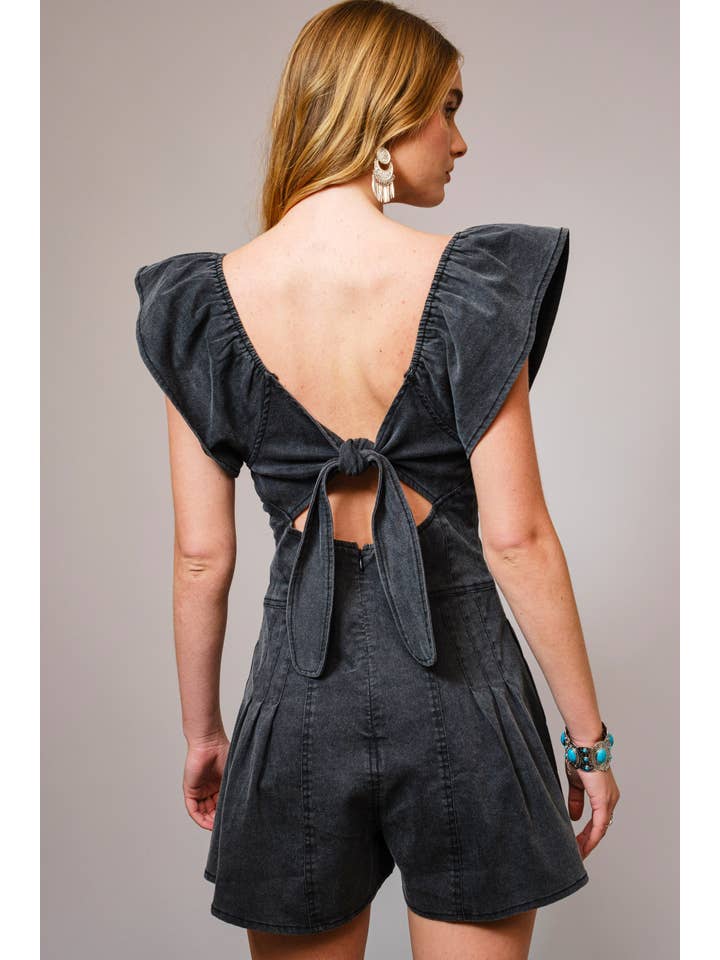 Blue B - Wholesale Romper - Women's - 52112R - Sweetheart Ruffle Sleeve Denim Romper9