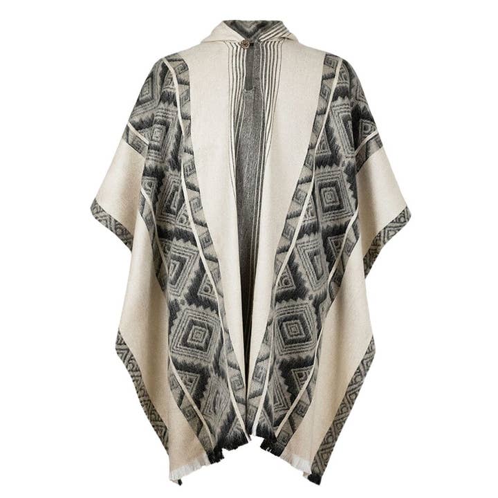 Black Grey Diamonds Alpaca Poncho for wholesale by Choice Alpaca Products