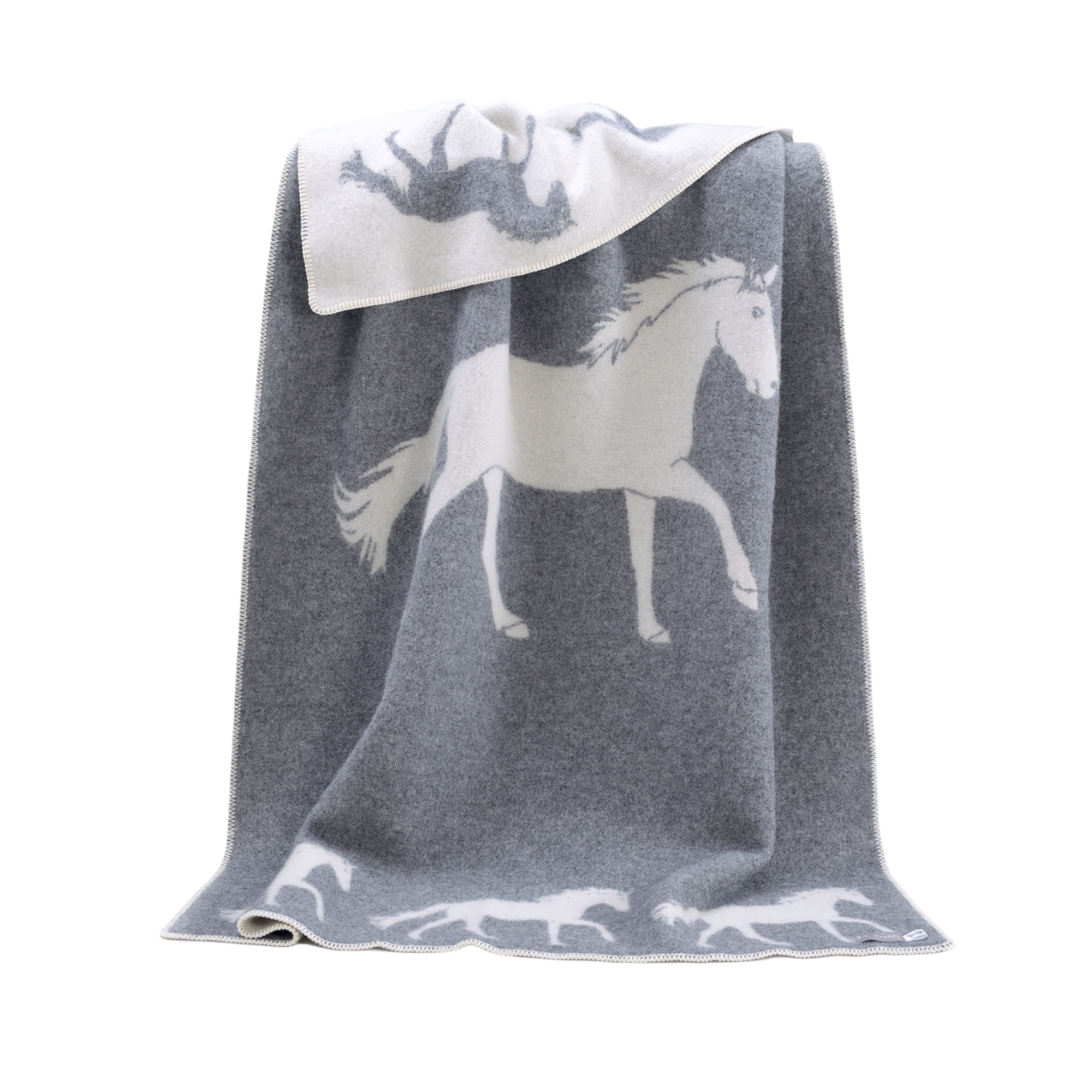 JJ Textile - Vente Plaids - Couverture en laine grise avec motif cheval1