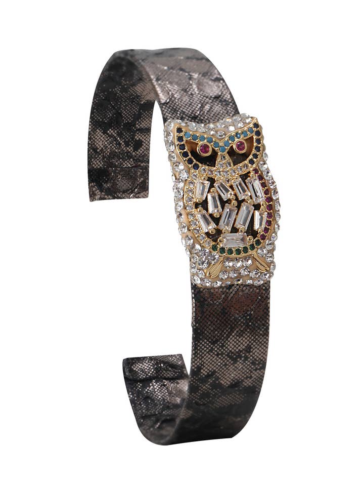 Owl Zircon Leather Cuff Bracelets for wholesale by Ole