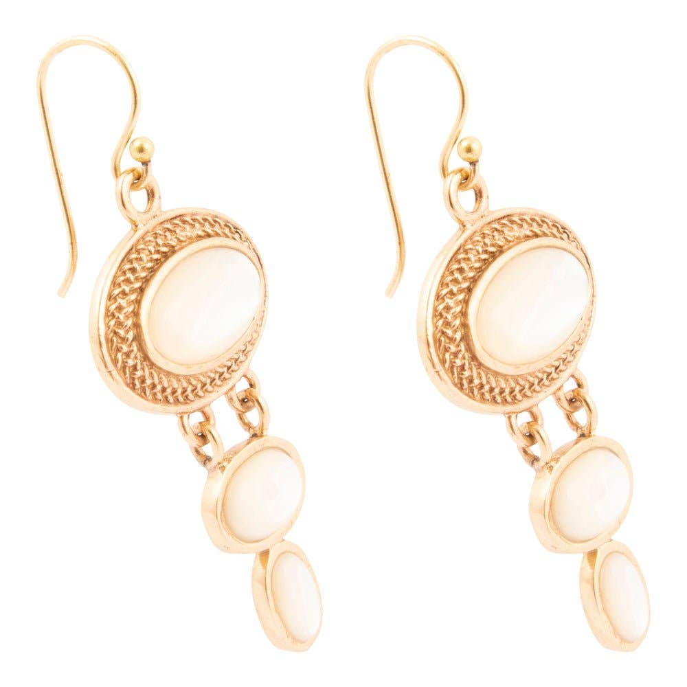 Barse Jewelry - Vendita all'ingrosso Orecchini pendenti - Orecchini a goccia dorati con madreperla bianca Ovation3