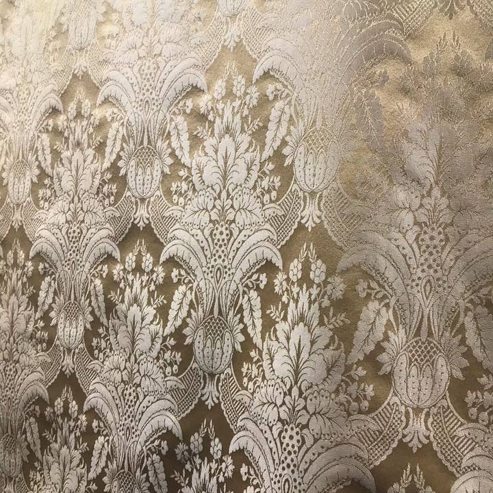 Fancy Styles Fabric - Wholesale Fabric - Prince Caspian Designer Damask Satin Fabric- Antique Gold Be6
