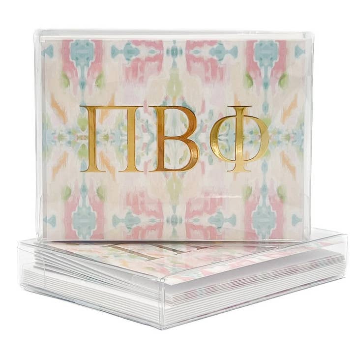 Rachel Brooks Design, LLC - Wholesale Stationery/Notecard Set - Gold Foil Kaleidoscope Pi Beta Phi Folded Notes - Greek0