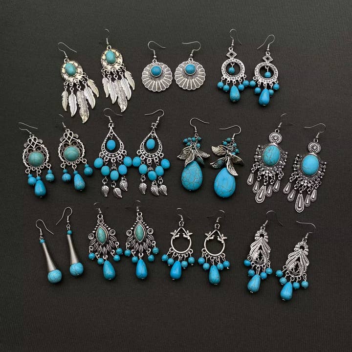 Multi Style Synthetic Turquoise Dangle Earrings for wholesale by Mio Queena