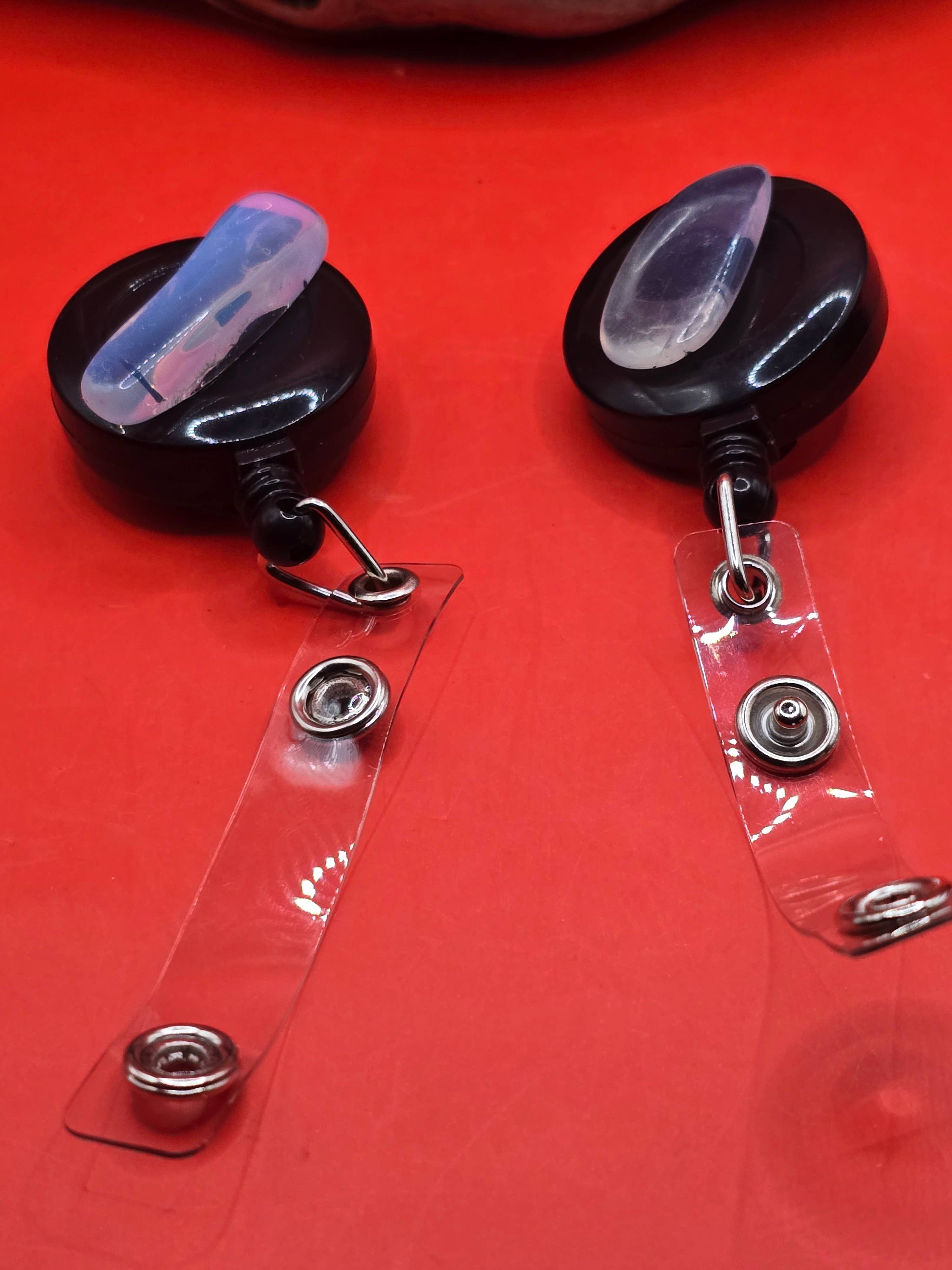 Pebbles Crazy Crystals LLC - Wholesale Keychain – Unisex - “Opalite Glow” Crystal Badge Reel 3