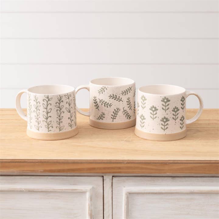 Leafy Green Stoneware Mugs (Pk/06 Ast) for wholesale by Audrey's Home & Gift