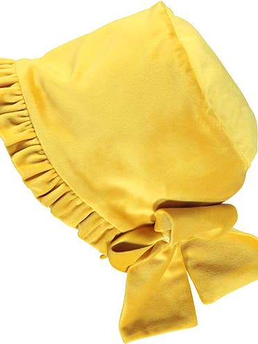 Yellow Velvet Cap With Ruffles And Bow for wholesale by Piccola Speranza