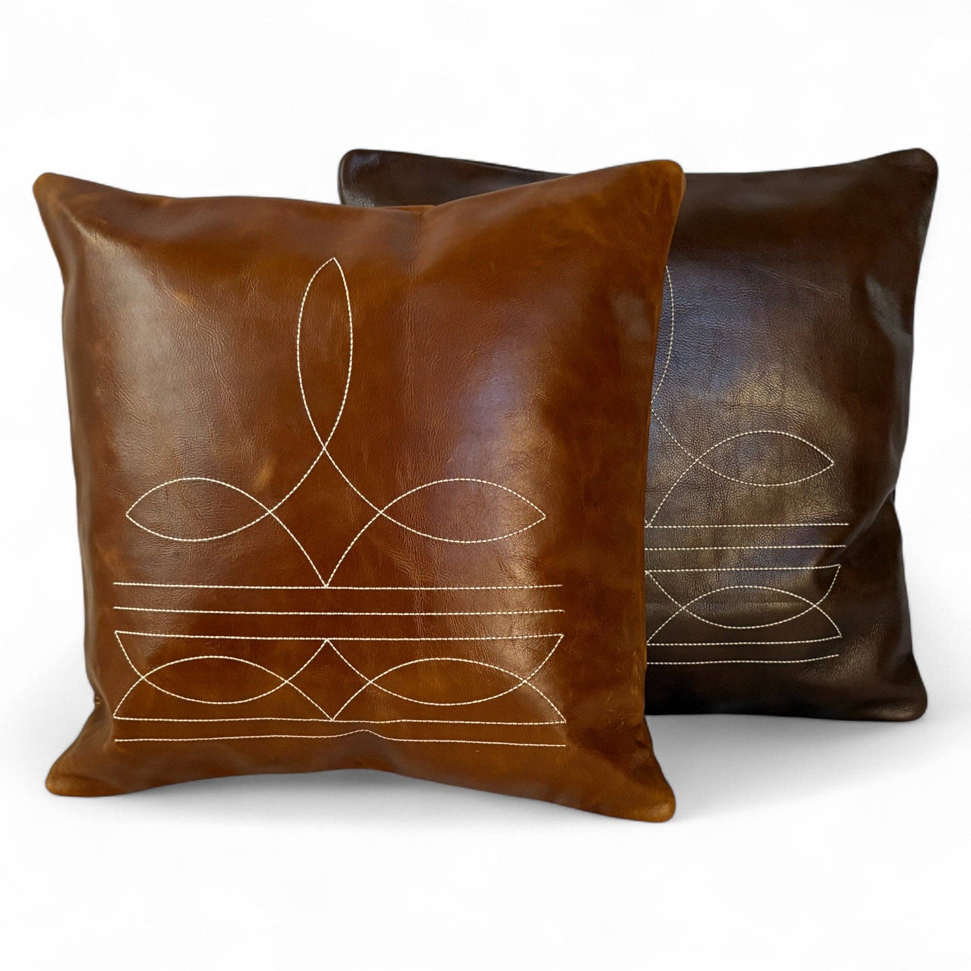 Ranch Junkie - Wholesale Throw Pillow Cover - 18x18 Genuine Leather Pillow Cover Rancho Boot Stitch Pillow Cover7