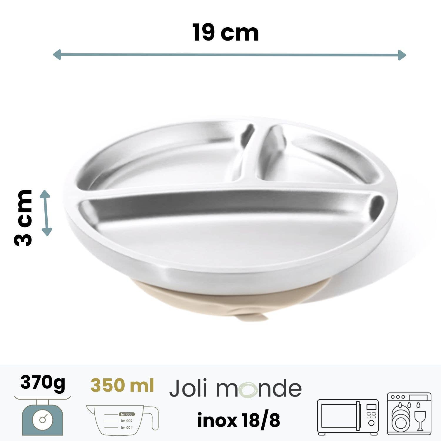 Joli Monde - Wholesale Dinner Plate - Kids & Baby - Stainless steel plate with silicone suction cup - Sand3