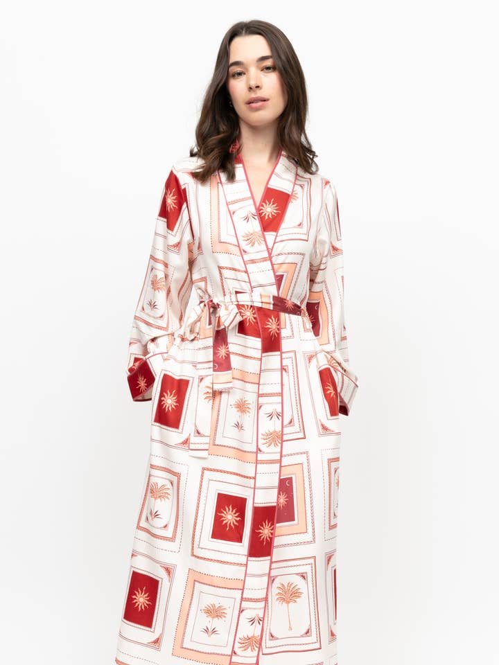 Peignoir long à manches longues avec imprimé carte postale Rosebery pour la vente par Cyberjammies