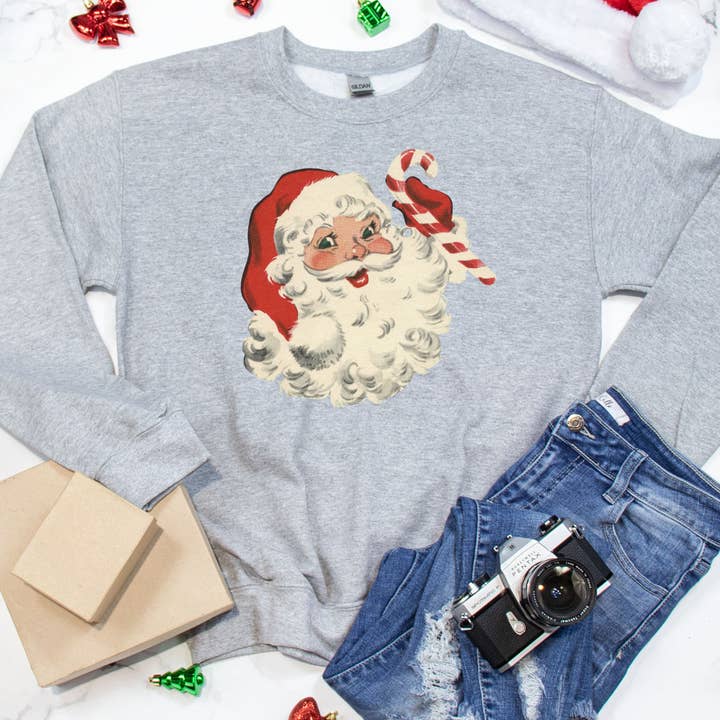 Vintage Santa with Candy Cane Christmas Sweatshirt for wholesale by With Love Louise